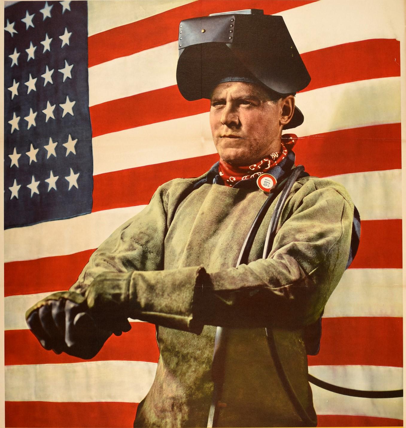 Original Vintage Poster Free Labor Will Win WWII Home Front Propaganda USA Flag Bon état - En vente à London, GB