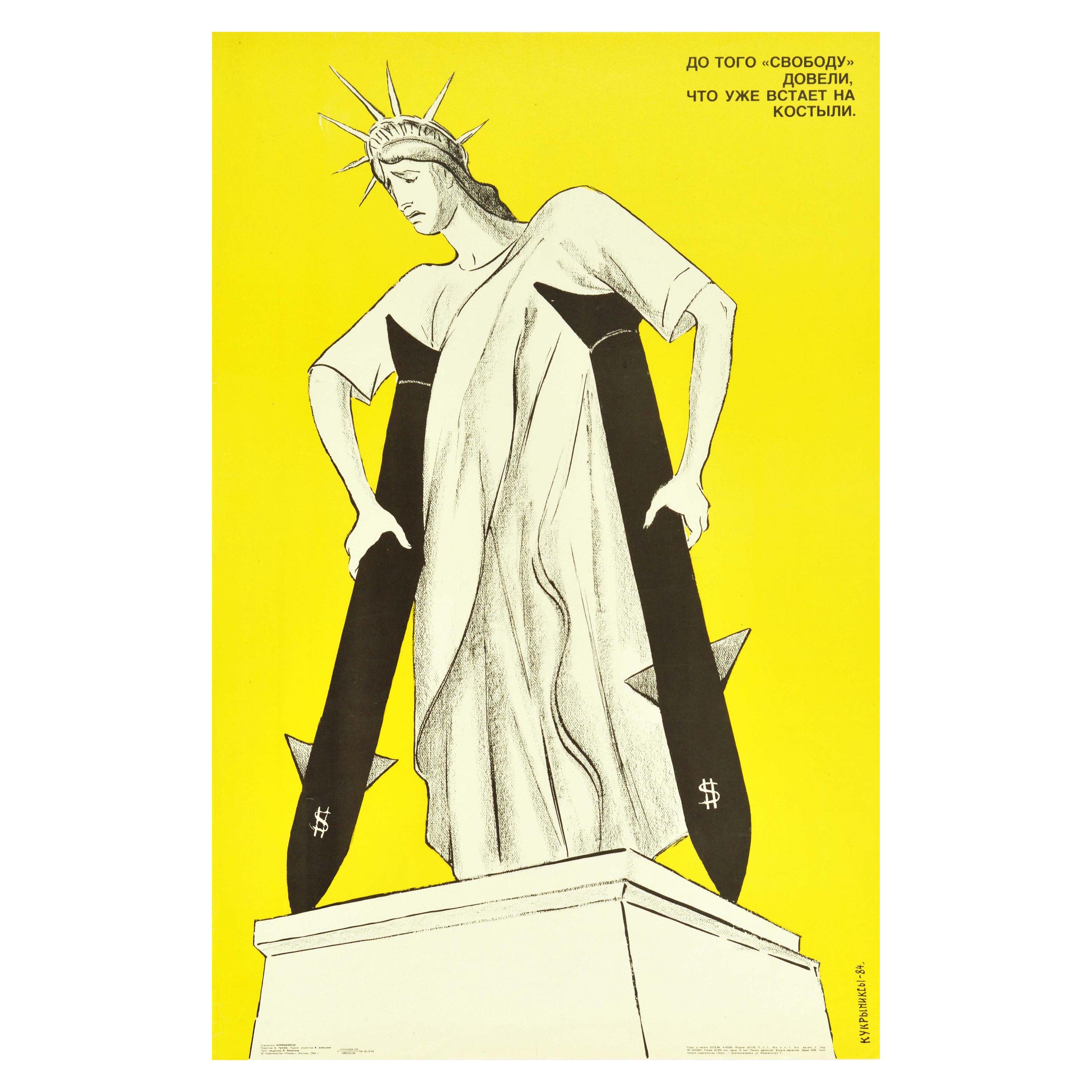 Original Vintage Poster Freedom USD Missiles Statue Of Liberty USSR Propaganda