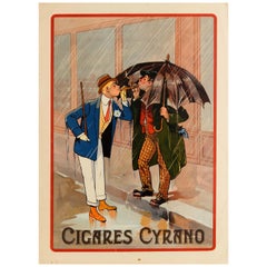 Original Antique Poster French Advertising Cigares Cyrano Cigar Smoking Tobacco