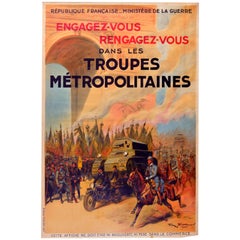 Original Vintage Poster French Army Recruitment Metropolitan Troops Cavalry Tank