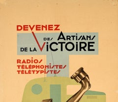 Original Vintage Poster French Army Signal Corps Radio Telephone Communications