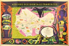 Original Vintage Poster French West Africa Map Afrique Occidentale Francaise Art