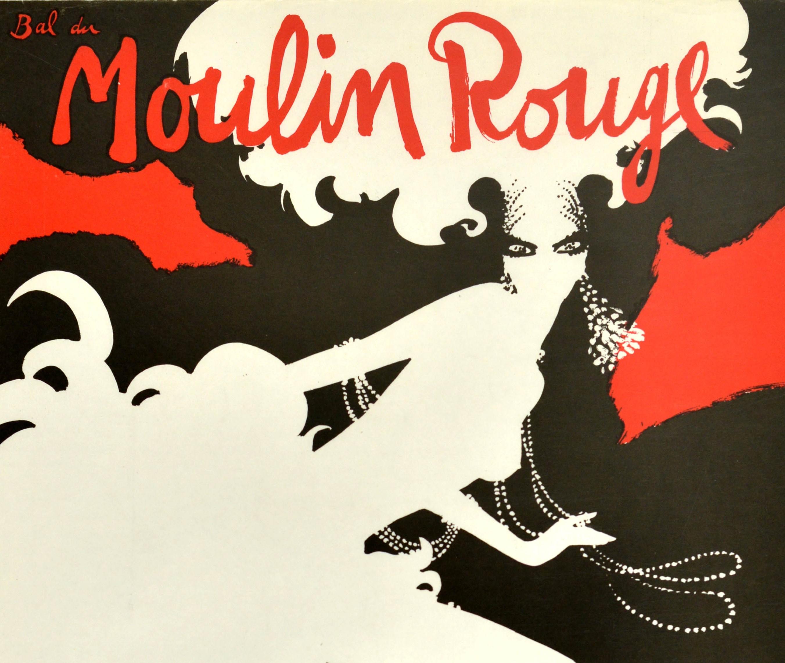 Original vintage advertising poster for the Frenzy cabaret show performed by the Doriss Girls at the Moulin Rouge in Paris the most famous French Cancan in the world / Bal du Moulin Rouge Frenesie les 40 Doriss Girls les dauphins dans l'aquarium