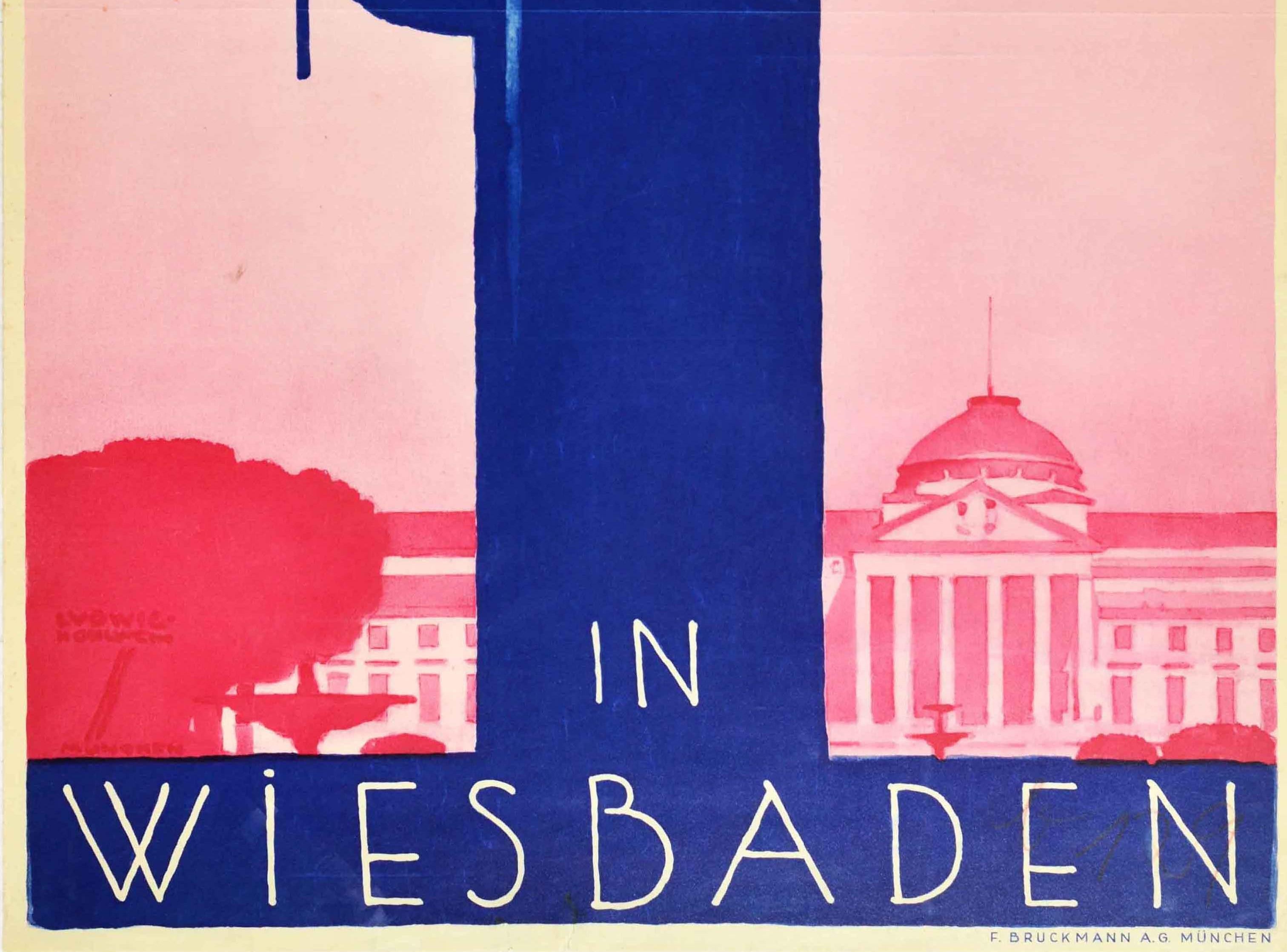 Original Vintage-Poster, Fruhling In Wiesbaden, Frühlingsblumen-Göttin, Golfschläger (Art déco) im Angebot