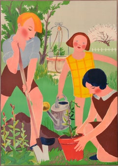 Original Vintage Poster Gardening Art Deco School Competition L'art A L'ecole