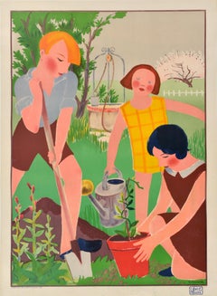 Original Vintage Poster Gardening Art Deco School Competition L'art A L'ecole