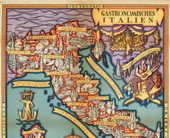 Original-Vintage-Poster, Gastronomisches Italien, illustrierte Karte, Essen, Wein, Italien