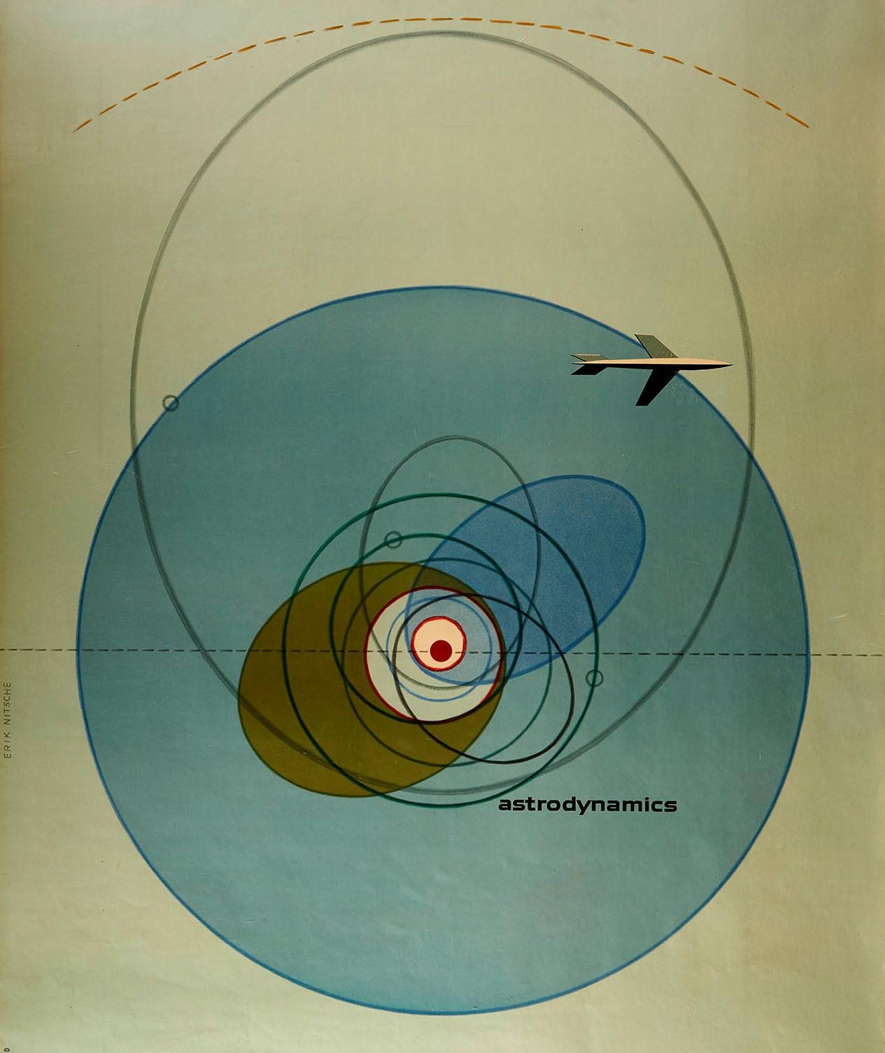 Swiss Original Vintage Poster General Dynamics Astrodynamics UN Atomic Energy Plane For Sale