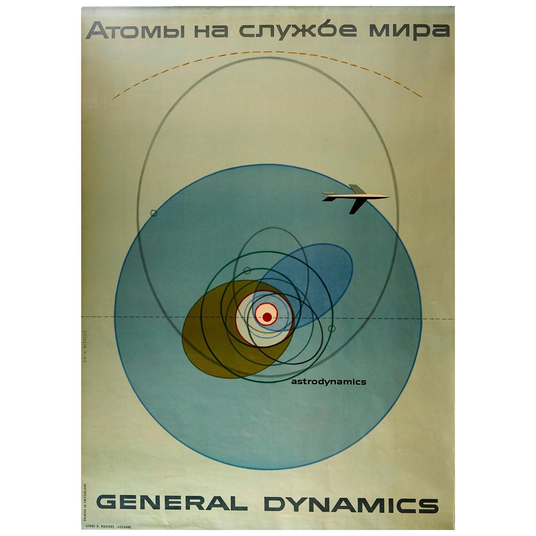 Original Vintage Poster General Dynamics Astrodynamics UN Atomic Energy Plane For Sale