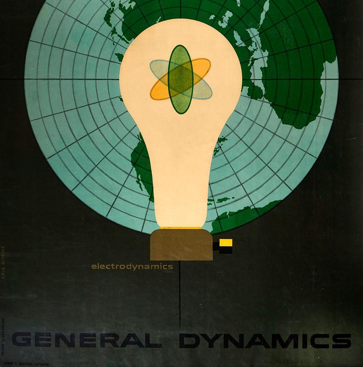 Svizzero Poster originale d'epoca General Dynamics Electrodynamics Atomic Energy Map Light in vendita