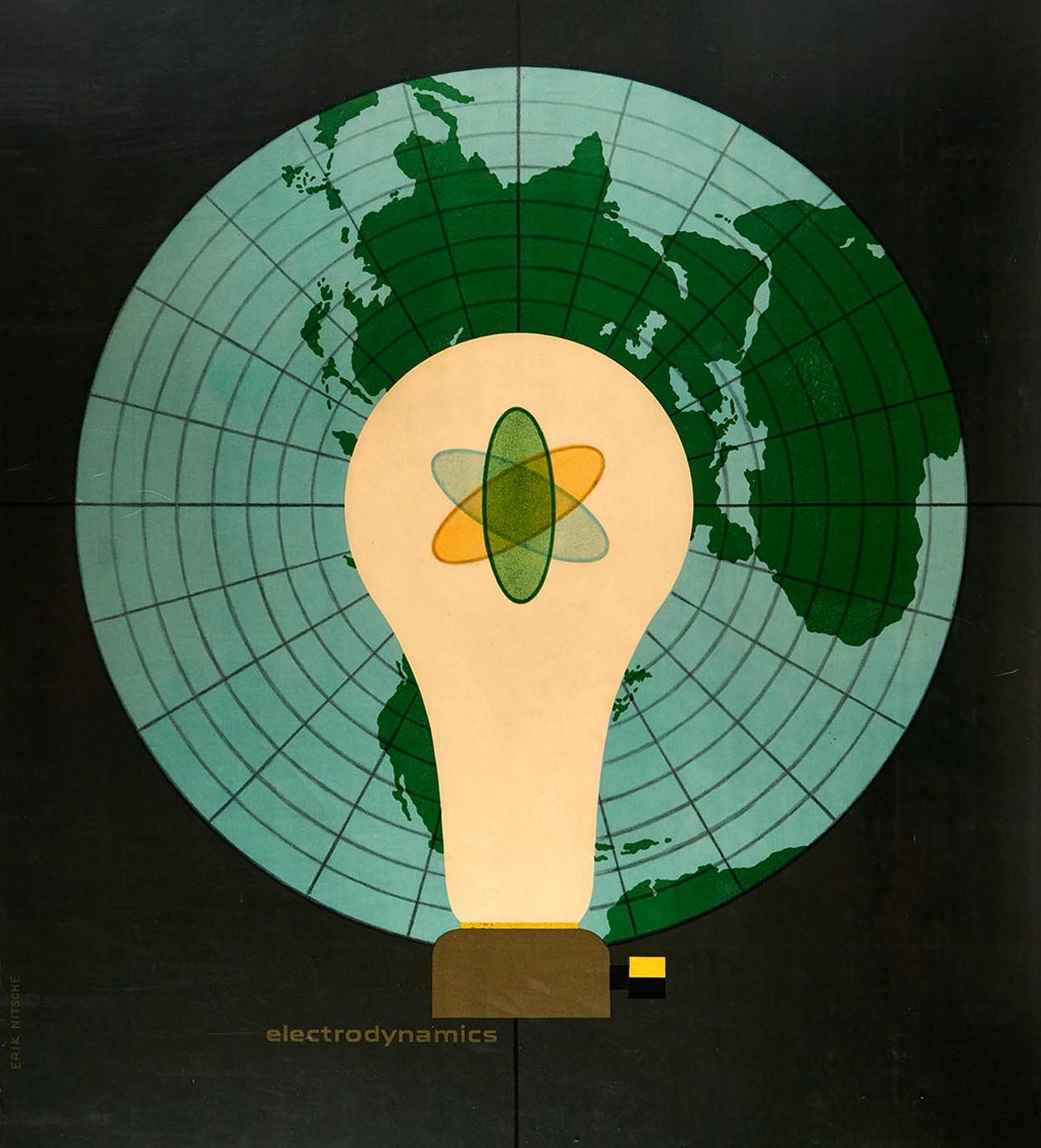 Original Vintage Poster General Dynamics Electrodynamics Atomic Energy Map Light In Good Condition For Sale In London, GB