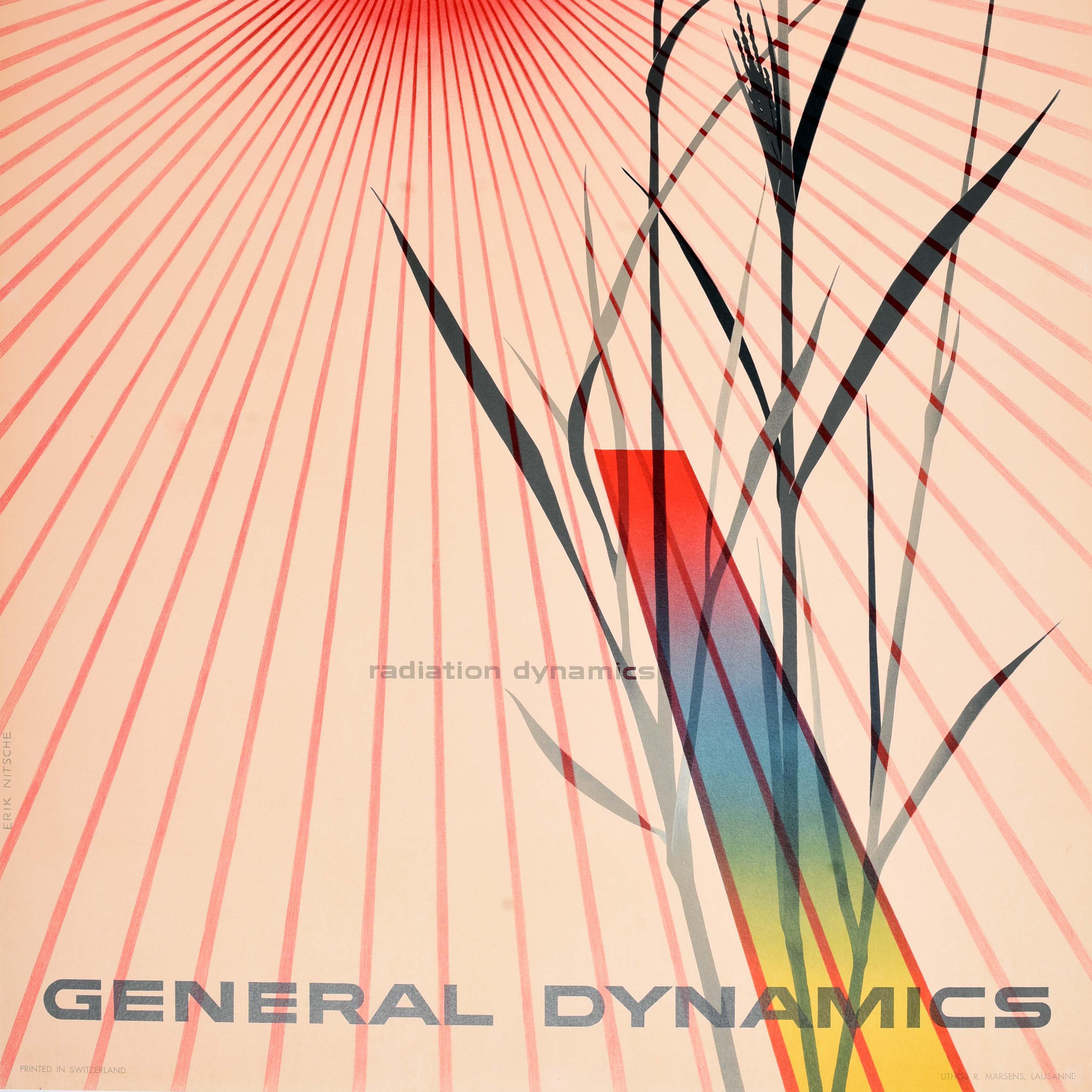 Original Vintage Poster General Dynamics Radiation Arabic Erik Nitsche Maize (Schweizerisch) im Angebot