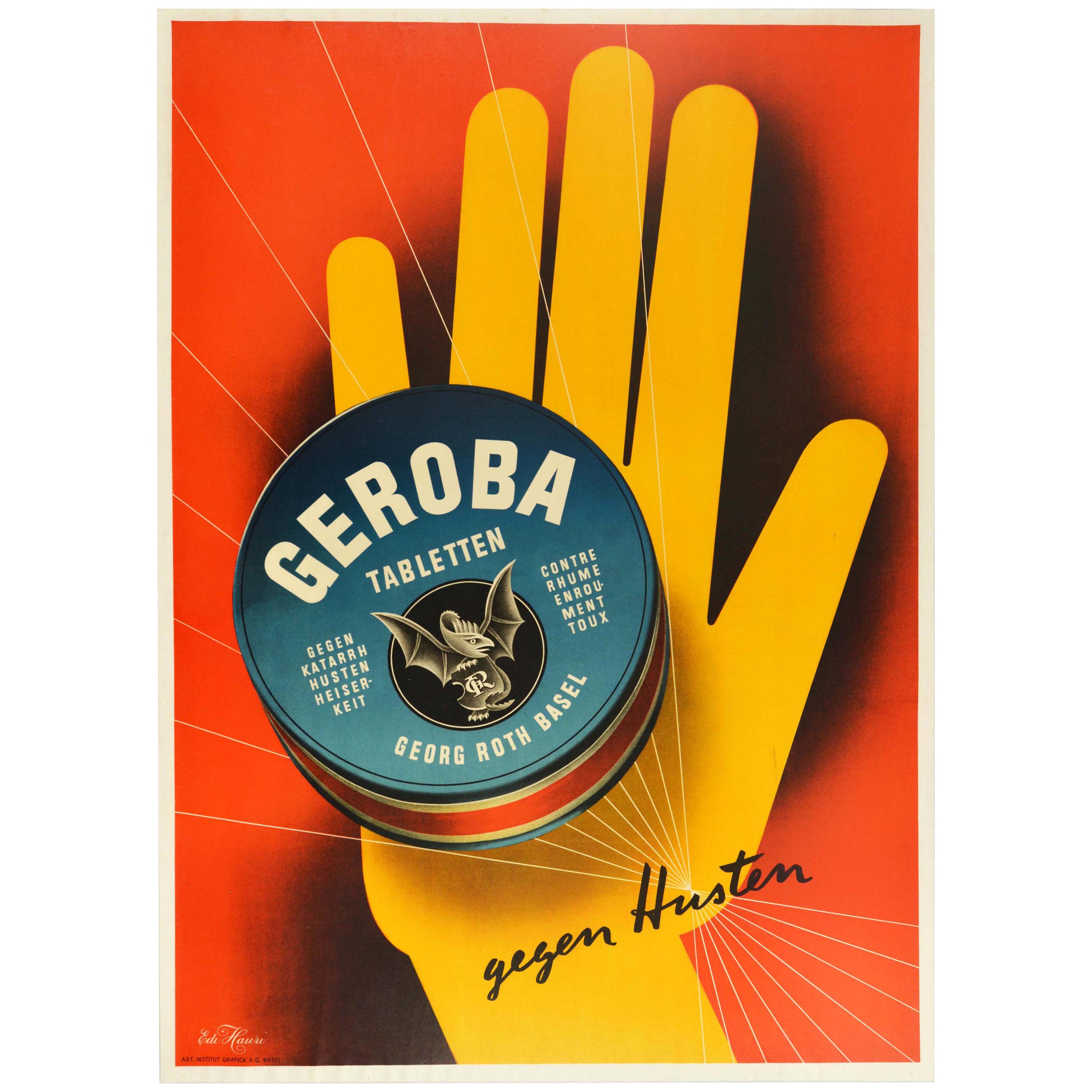 Affiche rétro originale Geroba Tabletten Cough Lozenges Health, Dessin graphique en vente