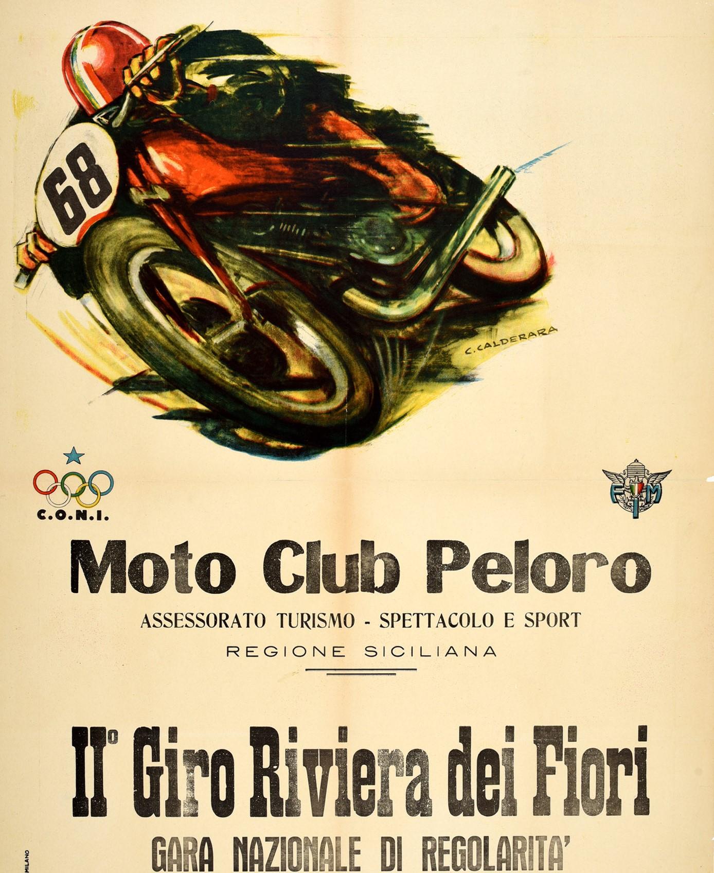 Italian Original Vintage Poster Giro Riviera Dei Fiori Moto Club Peloro Motorcycle Race