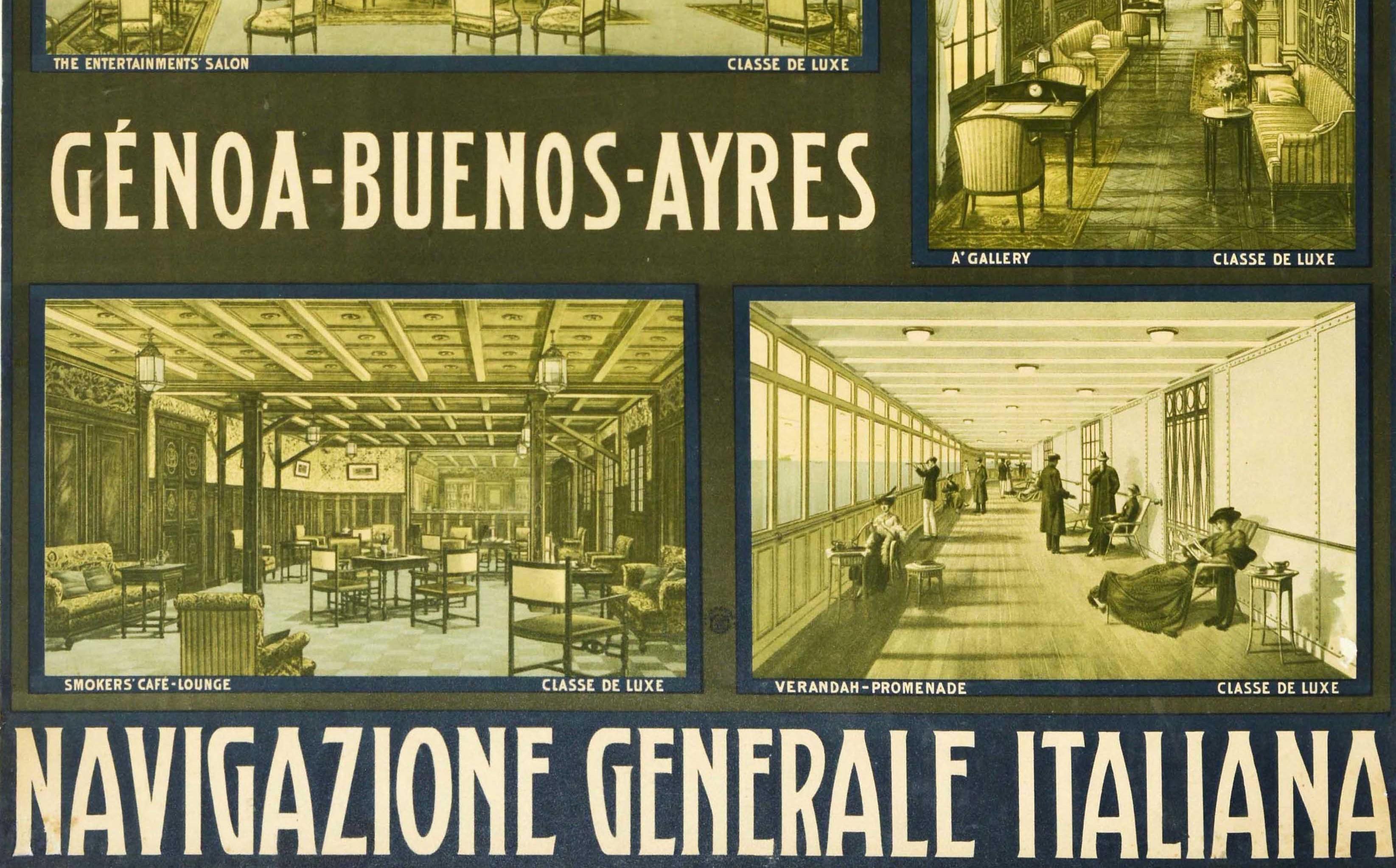 italien Affiche vintage d'origine Giulio Cesare, bateau à vapeur, paquebot, croisière, voyage NGI en vente