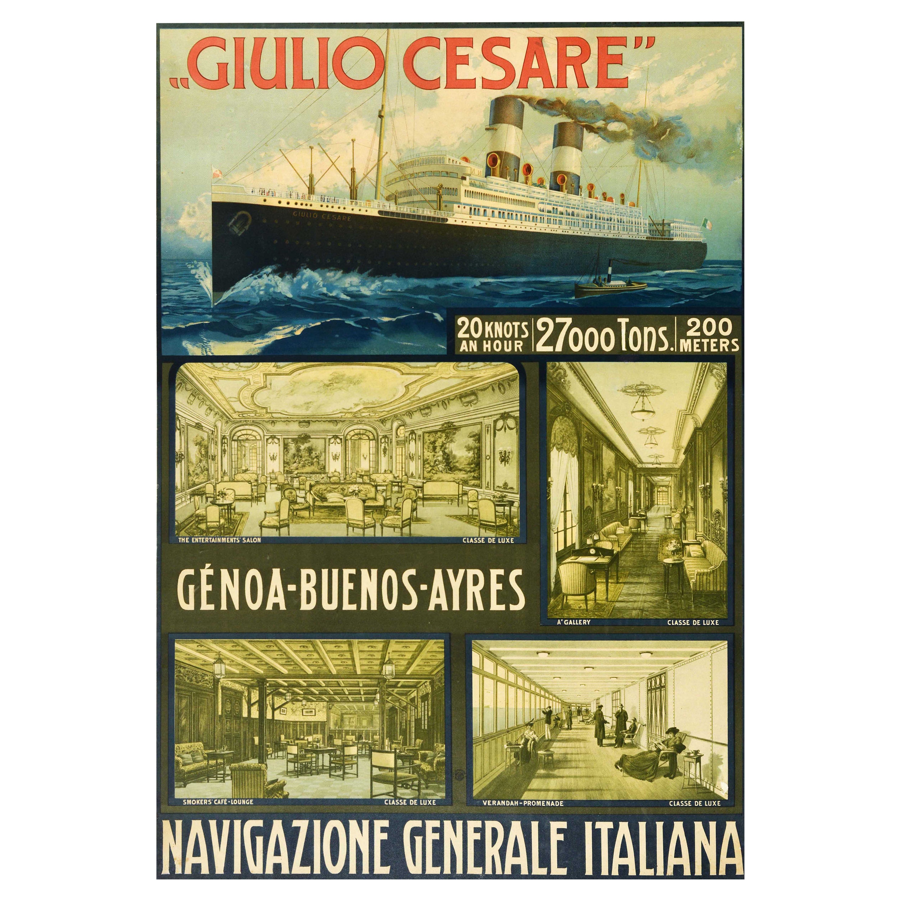 Original-Vintage-Poster, Giulio Cesare, Dampfschiff, Ozeandampfer, Kreuzfahrt, Reise, NGI im Angebot