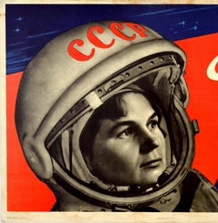 Original Vintage Poster Glory To The First Woman Cosmonaut Valentina Tereshkova