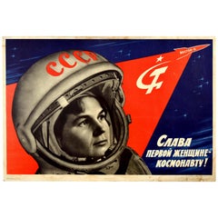 Original Retro Poster Glory To The First Woman Cosmonaut Valentina Tereshkova