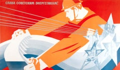 Original Vintage Poster Ehrfurcht an die sowjetischen Power Engineers Electric Hydropower