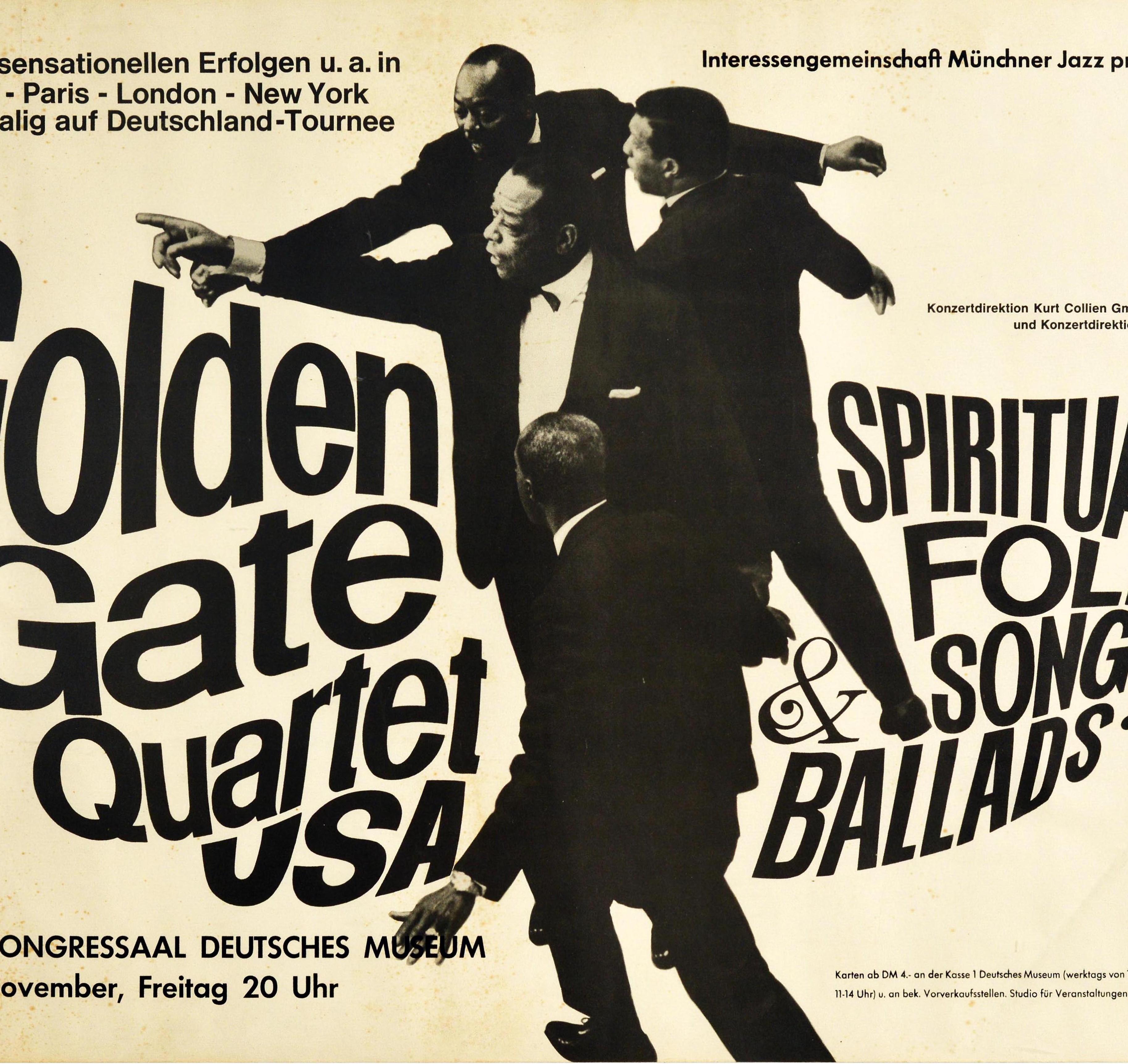German Original Vintage Poster Golden Gate Quartet Spirituals Folk Songs Ballads Music For Sale