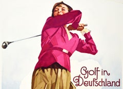 Original Vintage Poster Golf In Deutschland Germany Sport Travel Golfer Artwork