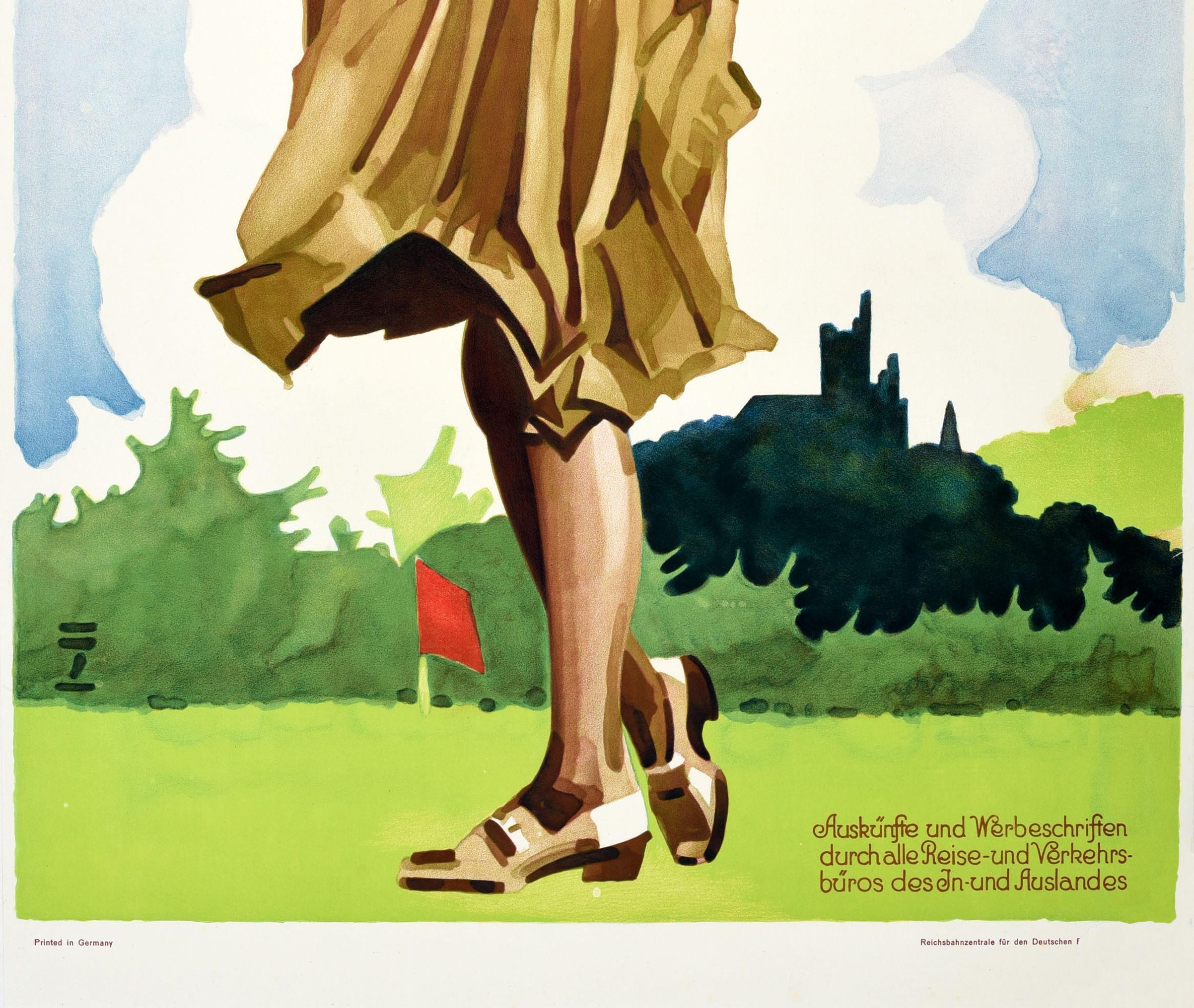 Allemand Affiche vintage originale, Golf en Allemagne, Sport, Voyage, Golfeur, œuvre d'art en vente