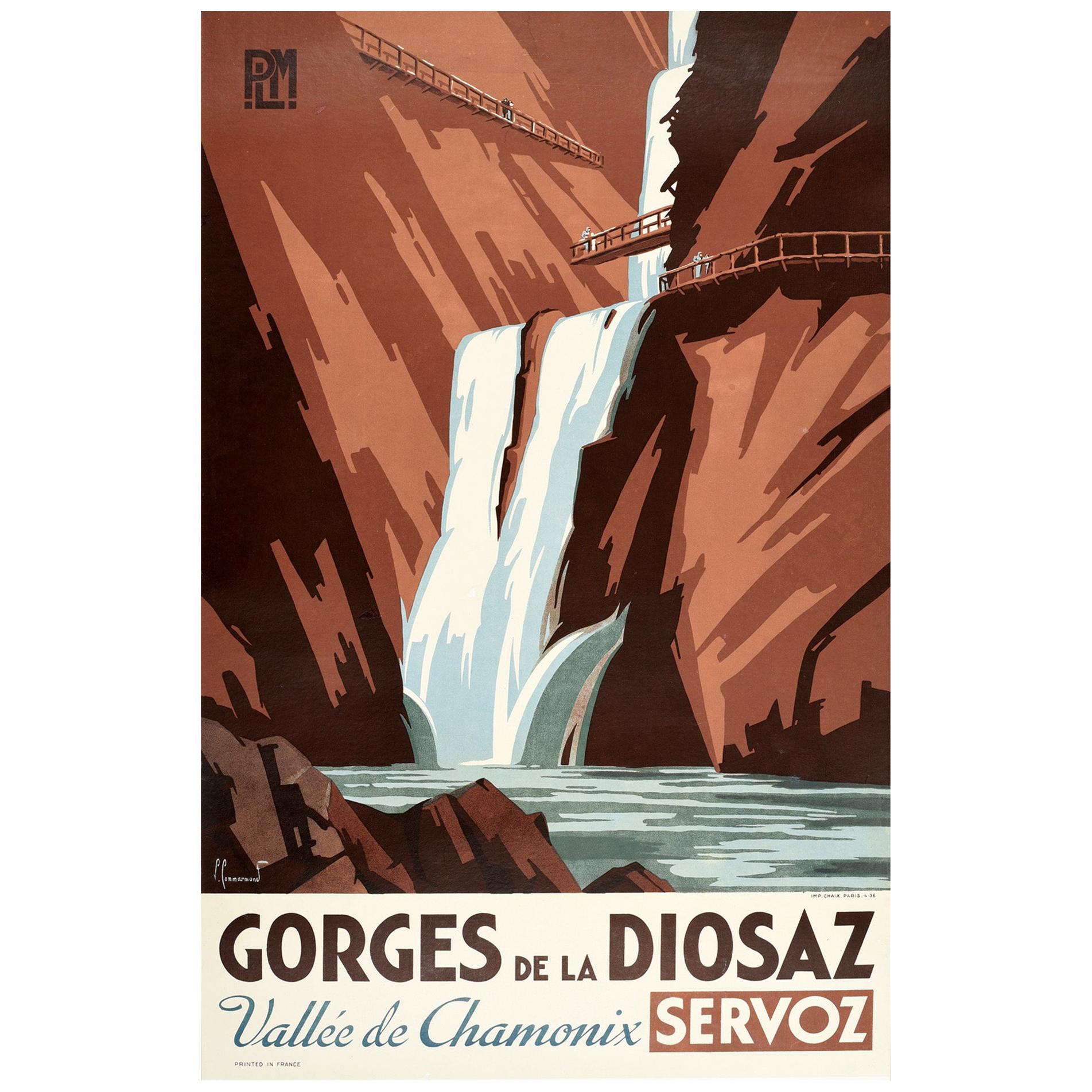 Affiche vintage d'origine Gorges De La Diosaz Vallee De Chamonix Servox PLM Travel