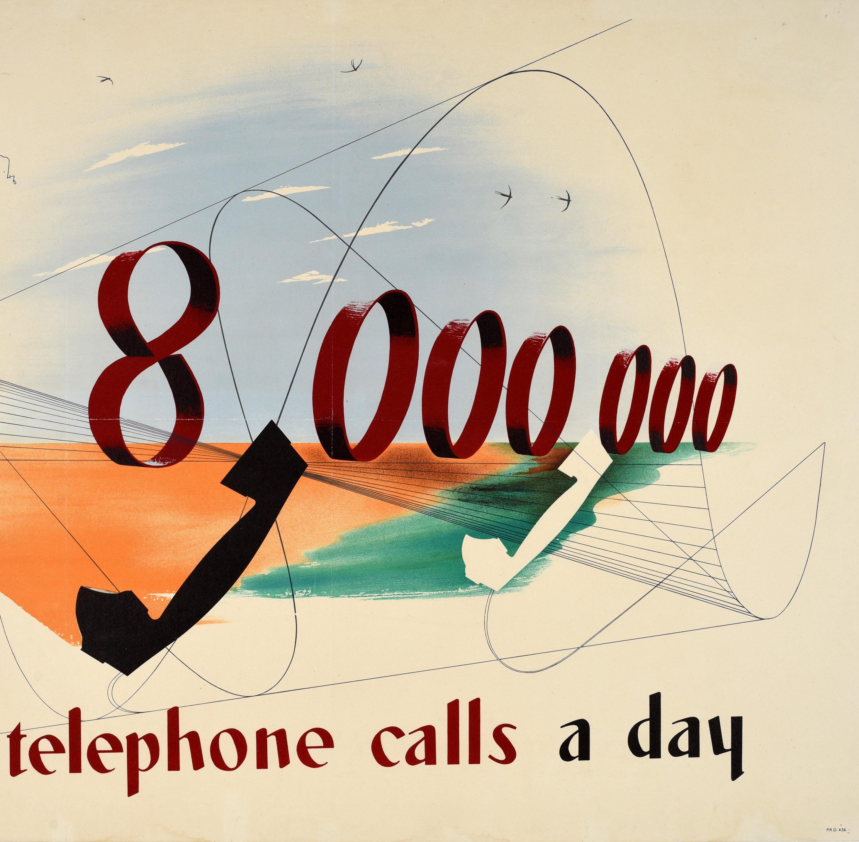 British Original Vintage Poster GPO 8 Million Telephone Calls Modernism Pat Keely Post For Sale