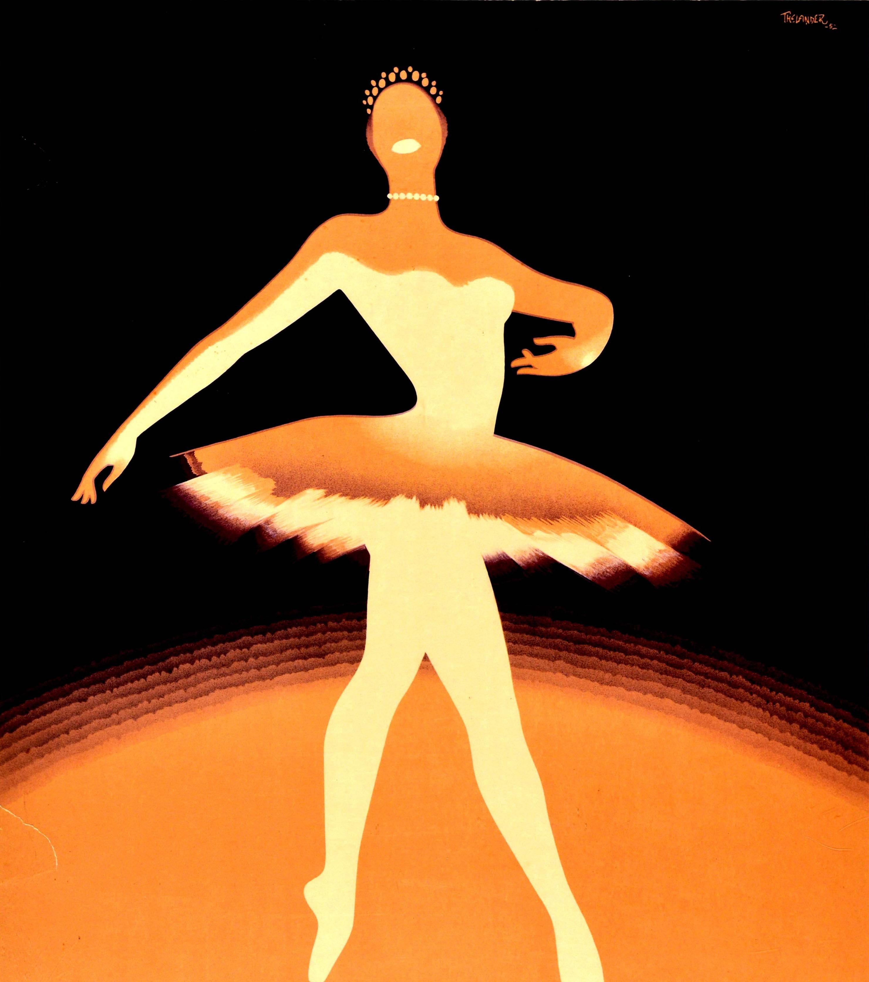 Original vintage advertising poster for the Grand Festival Ballets et Musique Danemark Copenhague / Festival of Ballet and Music Denmark held in Copenhagen on 19-31 May featuring a great illustration by Henry Thelander (1902-1986) of a smiling