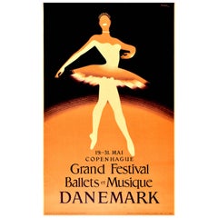 Original Vintage Poster Grand Festival Ballets Musique Music Dance Ballerina Art