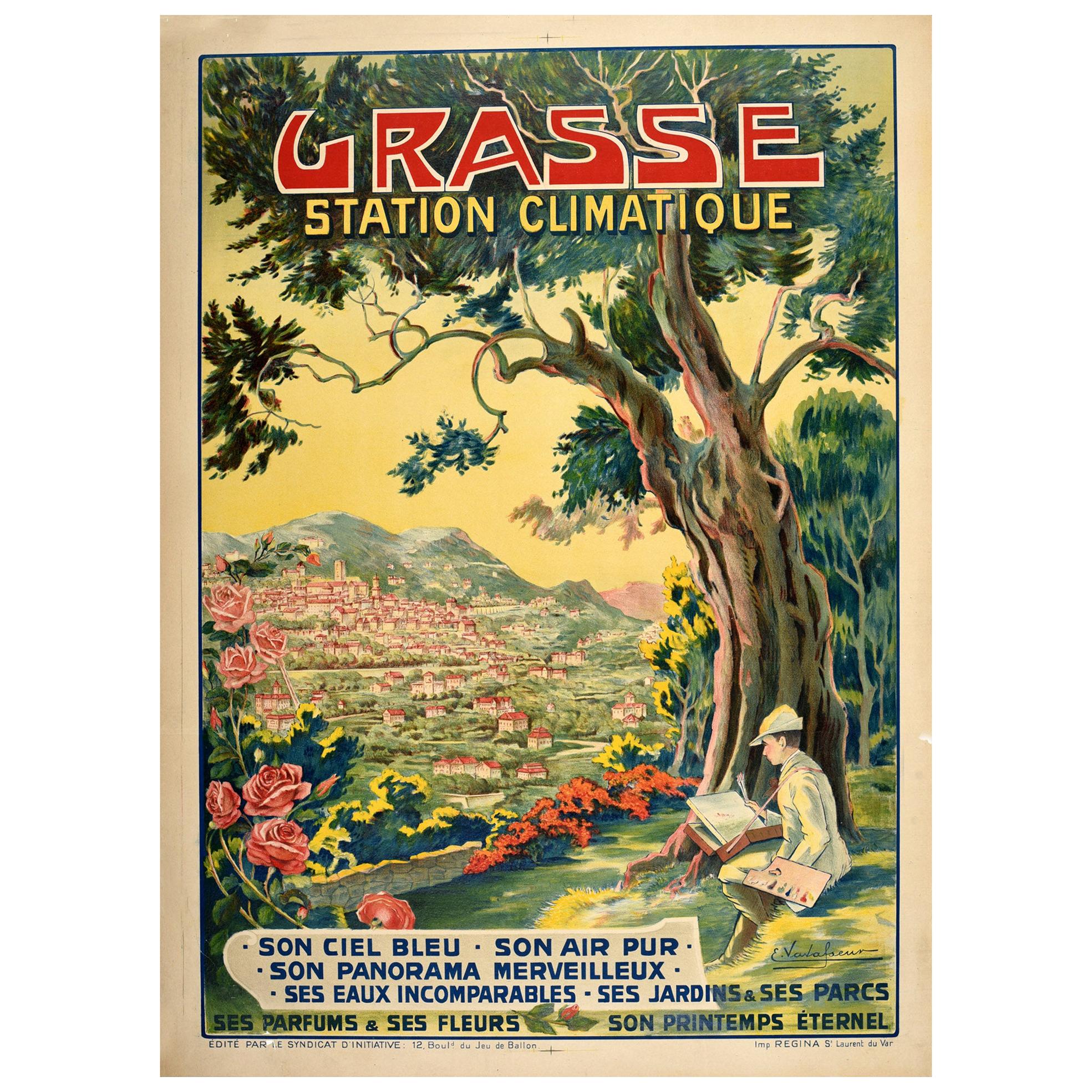Original Vintage Poster Grasse Station Climatique Health Resort Riviera Travel