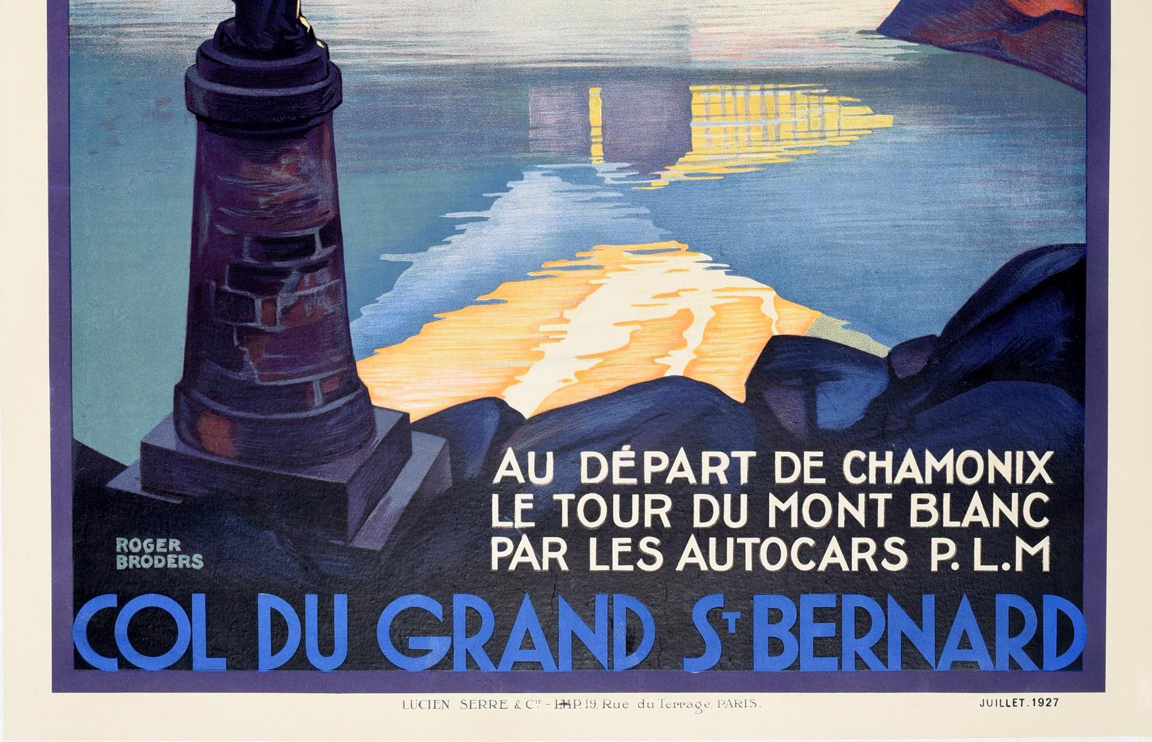 Art Deco Original Vintage Poster Great St Bernard Pass Chamonix Mont Blanc PLM Railway