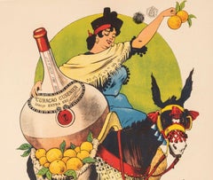 Gros, Original Vintage Poster, Curacao Cusenier, Liquor, Donkey, Orange, 1899