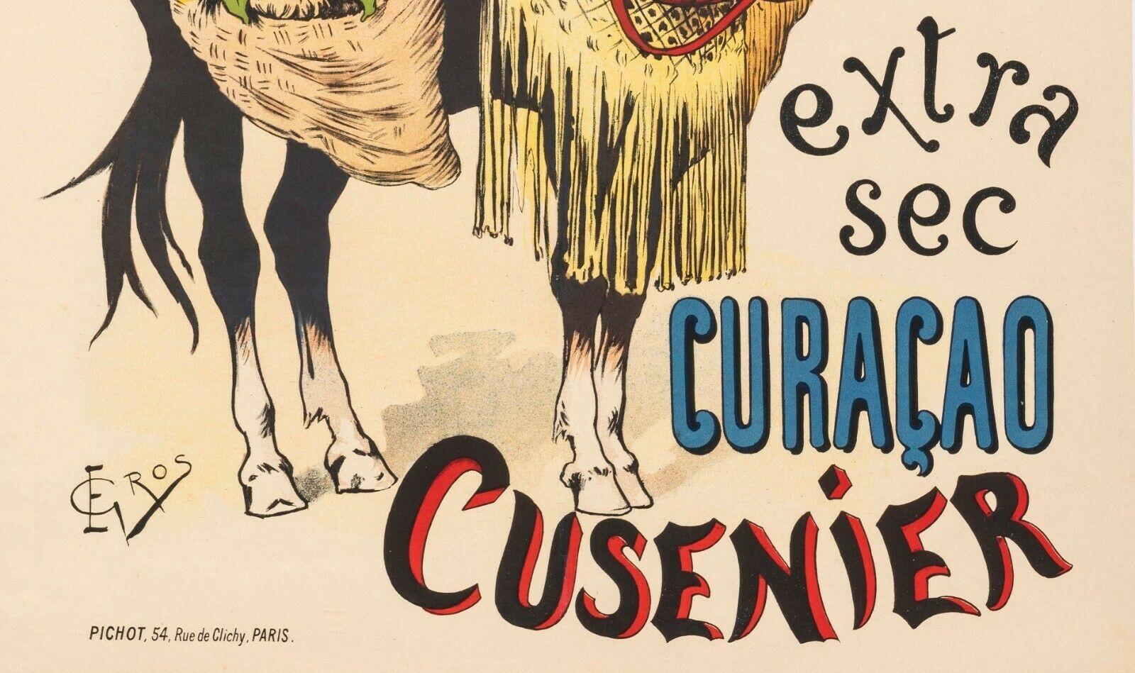 Affiche vintage d'origine, Curacao Cusenier, Liquor, Donkey, Orange, 1899 Bon état - En vente à SAINT-OUEN-SUR-SEINE, FR
