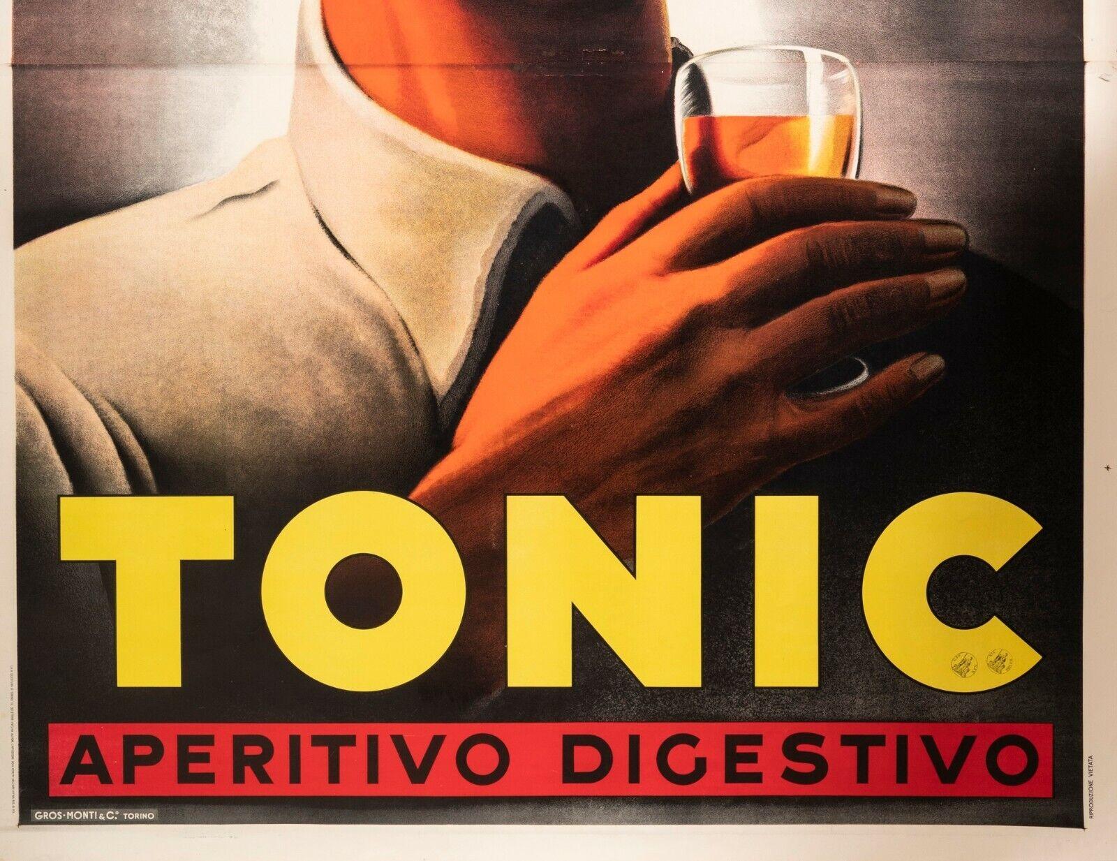 Mario Gros, Original Italian Vintage Poster, Tonic Aperitif, Contratto, 1938 In Good Condition For Sale In SAINT-OUEN-SUR-SEINE, FR