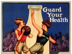 Original Vintage Poster Guard Your Health Milk Helps You Win Ft. Basketball Game