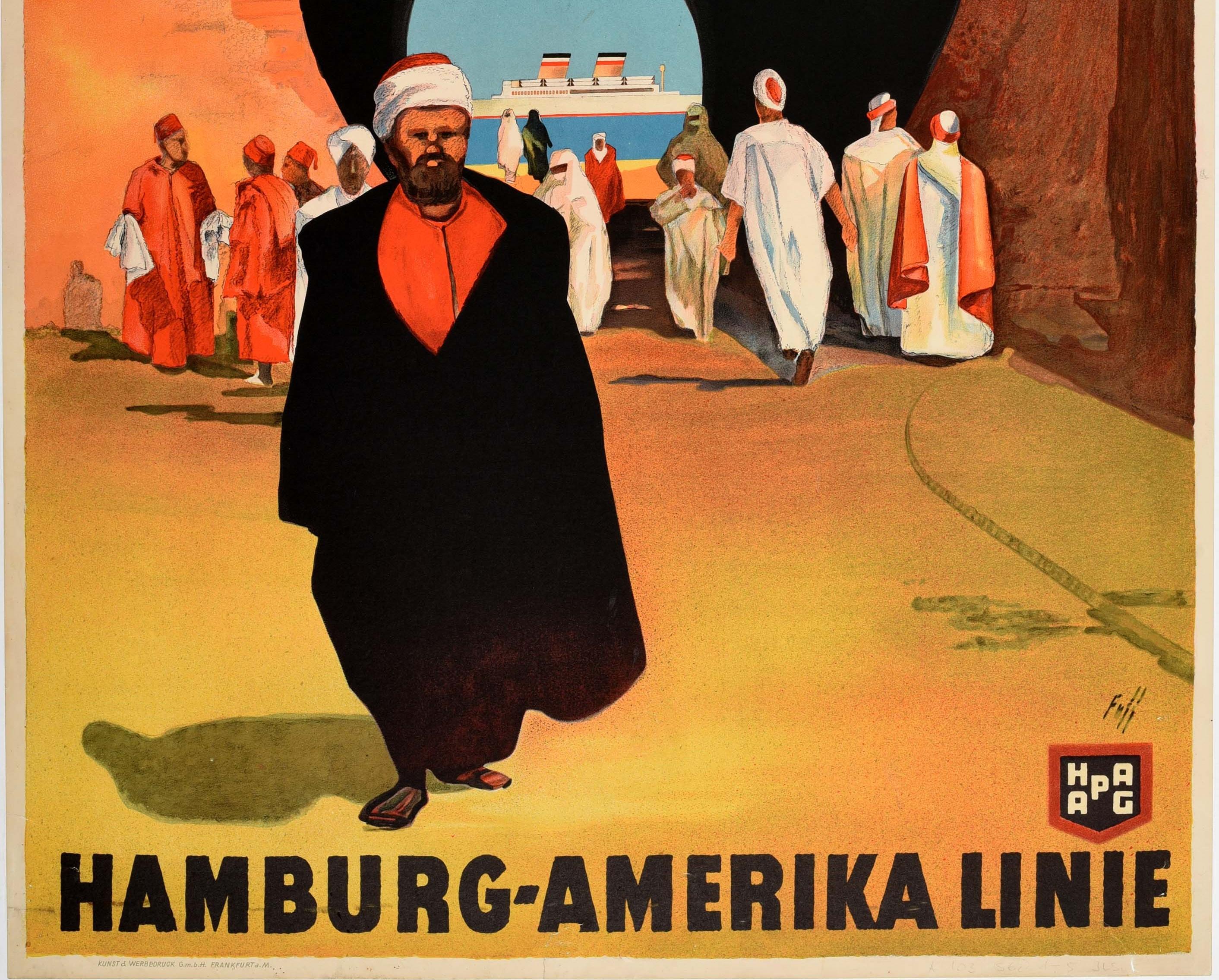 Original Vintage Poster Hamburg Amerika Line Mediterranean Sea Cruise Travel Art In Good Condition For Sale In London, GB