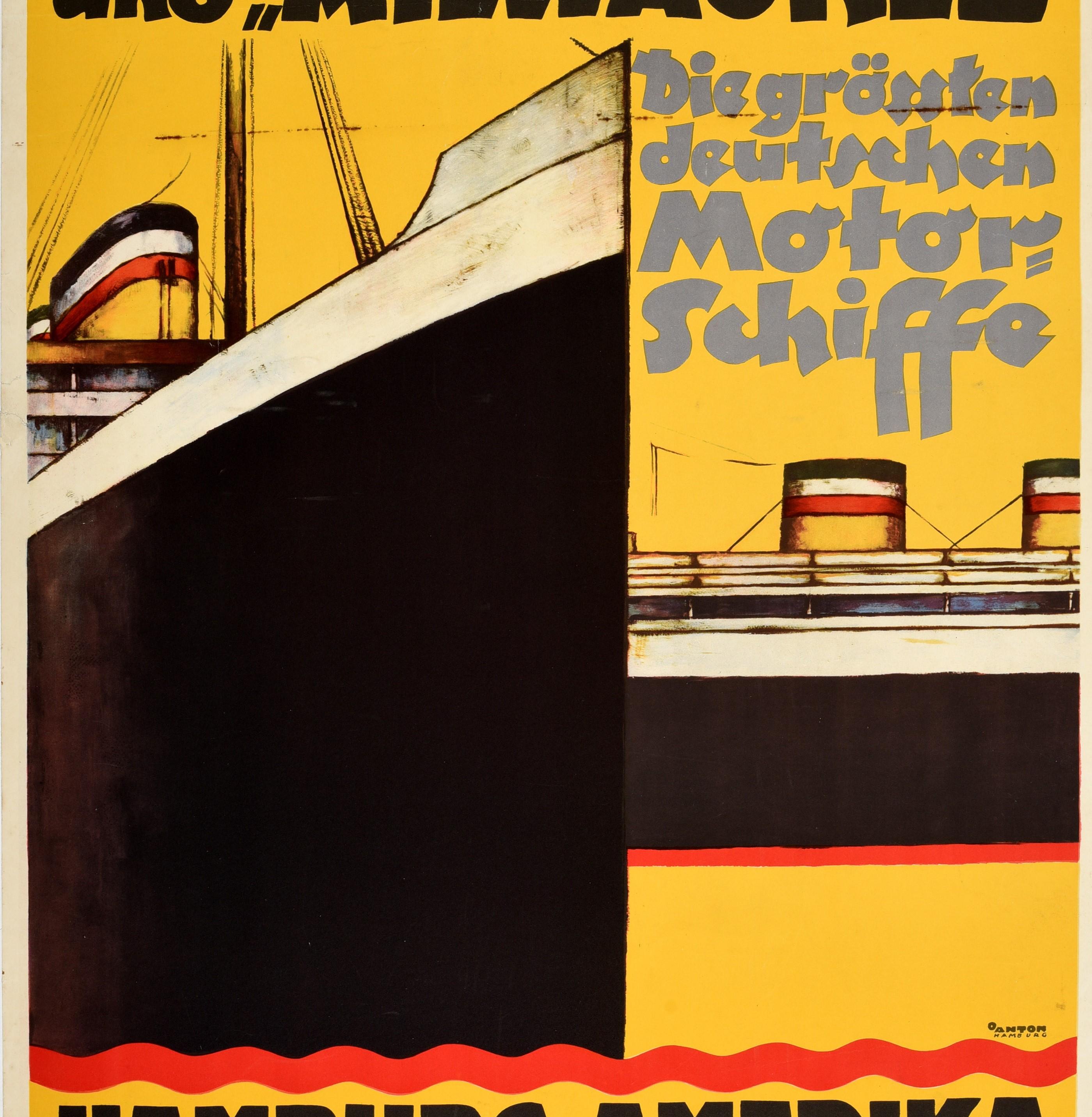 German Original Vintage Poster Hamburg Amerika Line St Louis & Milwaukee Cruise Travel