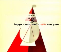 Original Vintage Poster Happy Xmas And A Safe New Year ROSPA Road Safety Santa