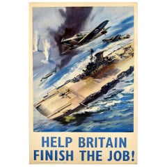 Original Vintage Poster Help Britain Finish The Job Royal Air Force Navy WWII