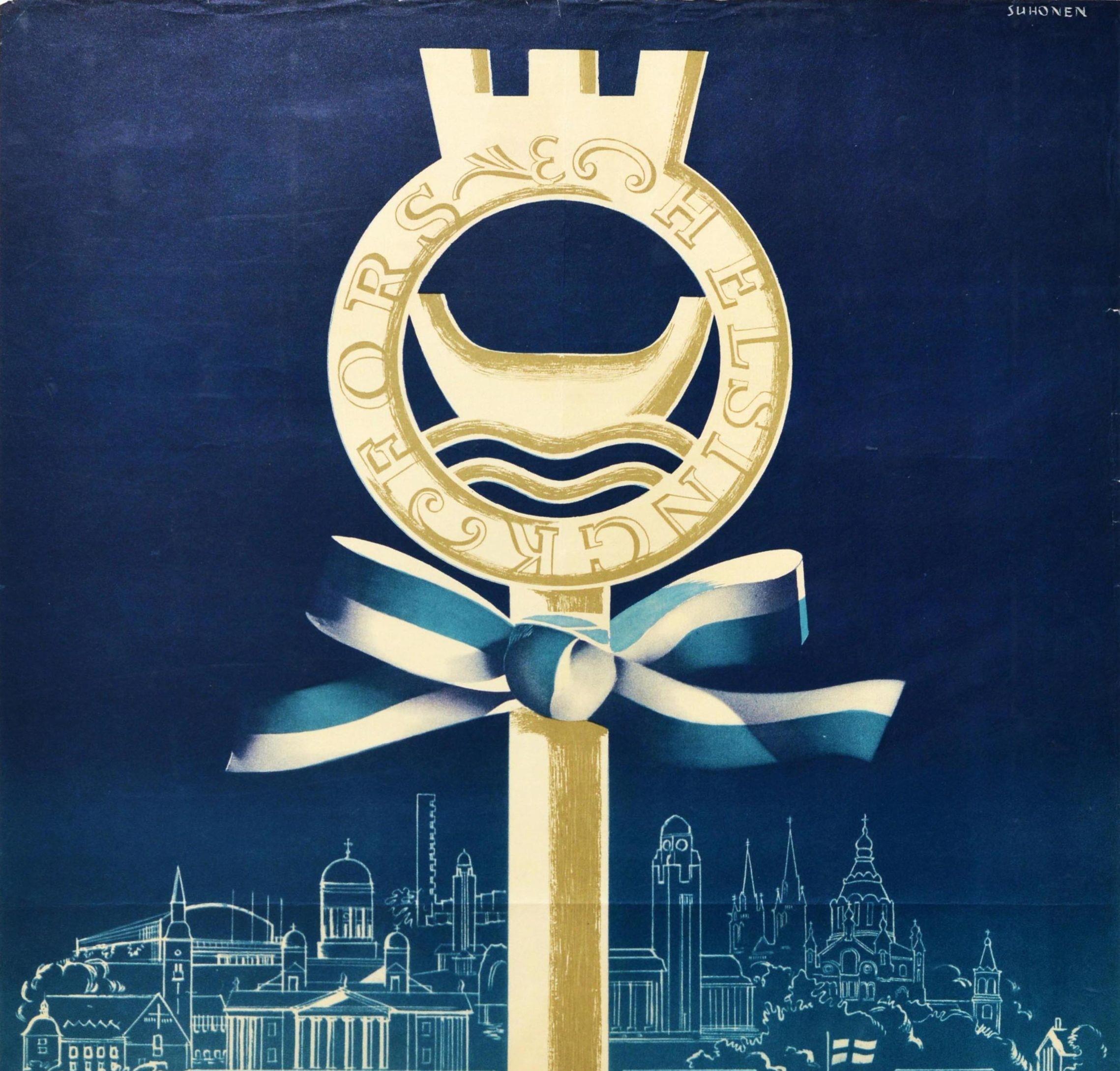 Finnish Original Vintage Poster Helsinki 400 Years Finland City Key Industry Fair Travel For Sale