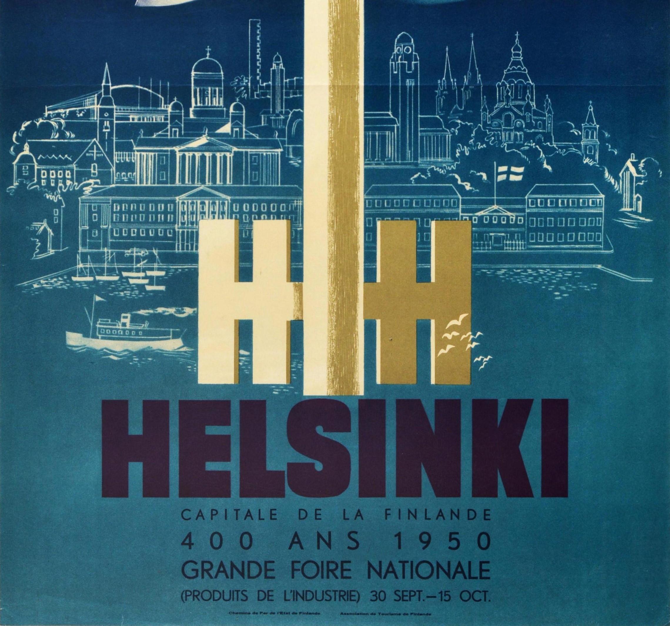 Original Vintage Poster Helsinki 400 Years Finland City Key Industry Fair Travel In Good Condition For Sale In London, GB