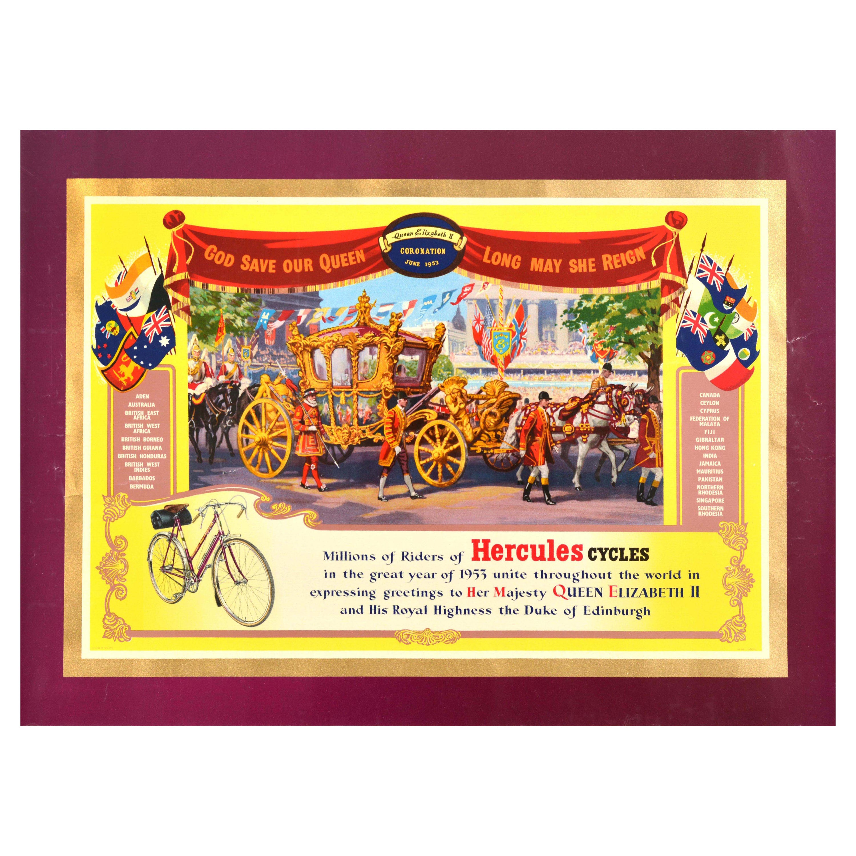 Original-Vintage-Poster, Herkules-Zylinder, Königin Elisabeth II., Krönung 1953, Kunst im Angebot