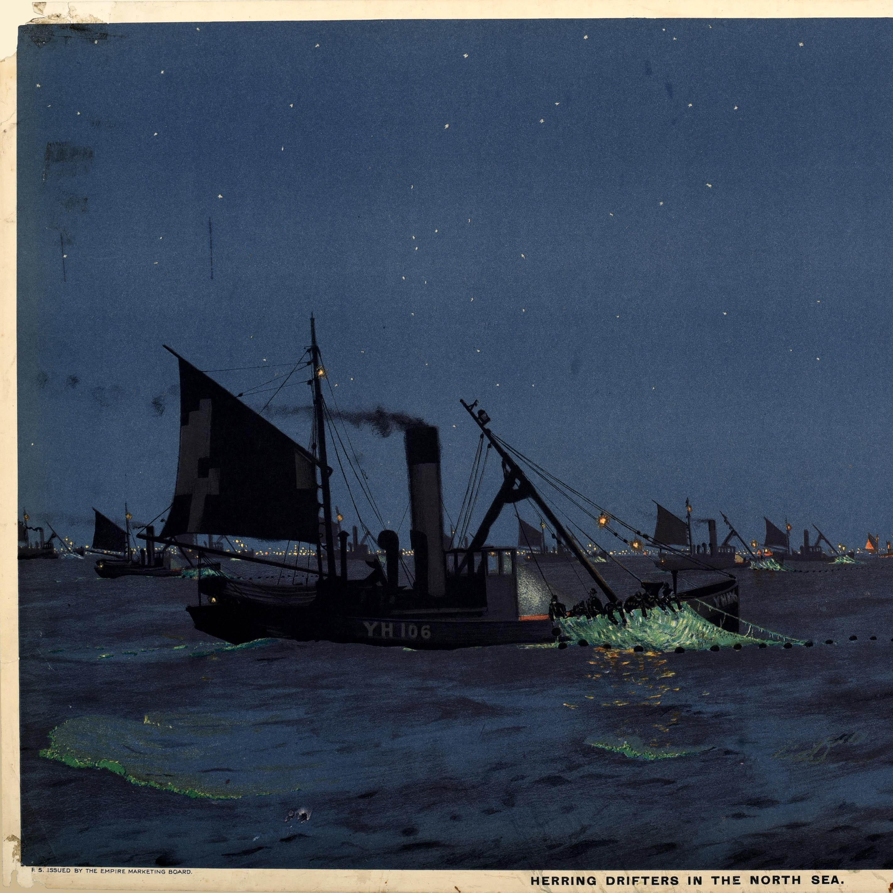 Britannico Poster originale d'epoca Herring Drifters Mare del Nord Empire Marketing Board EMB in vendita