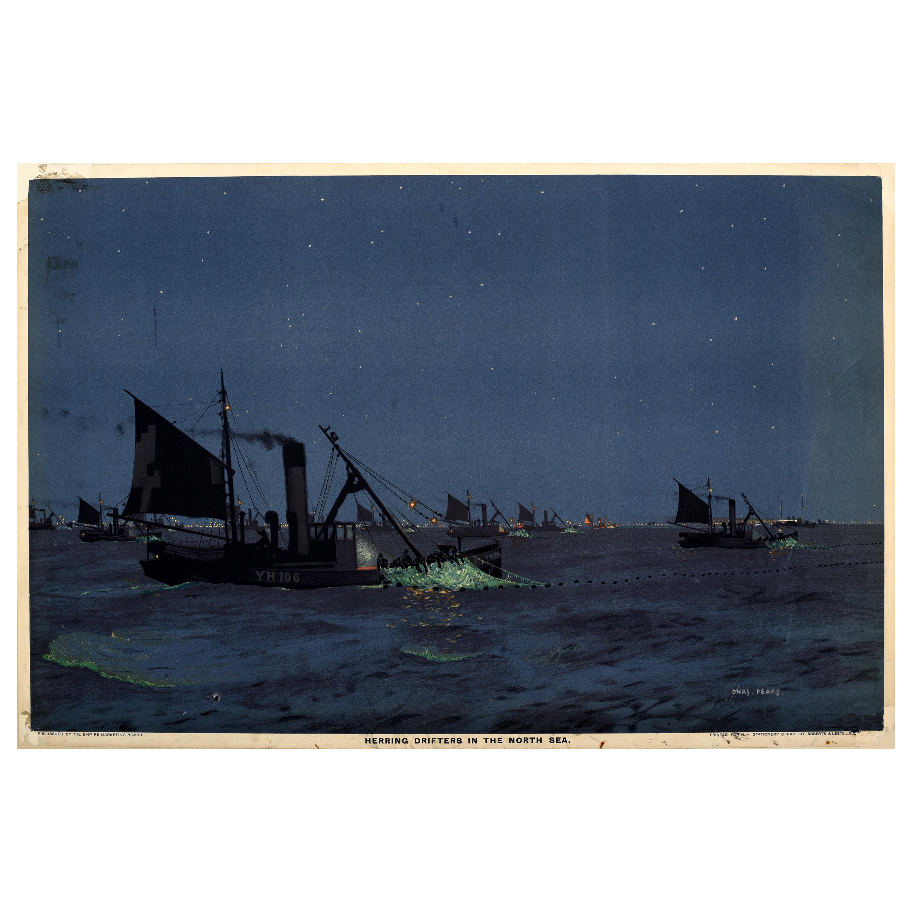 Poster originale d'epoca Herring Drifters Mare del Nord Empire Marketing Board EMB in vendita