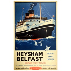 Original Vintage Poster Heysham Belfast Royal Mail Ship British Railways Travel