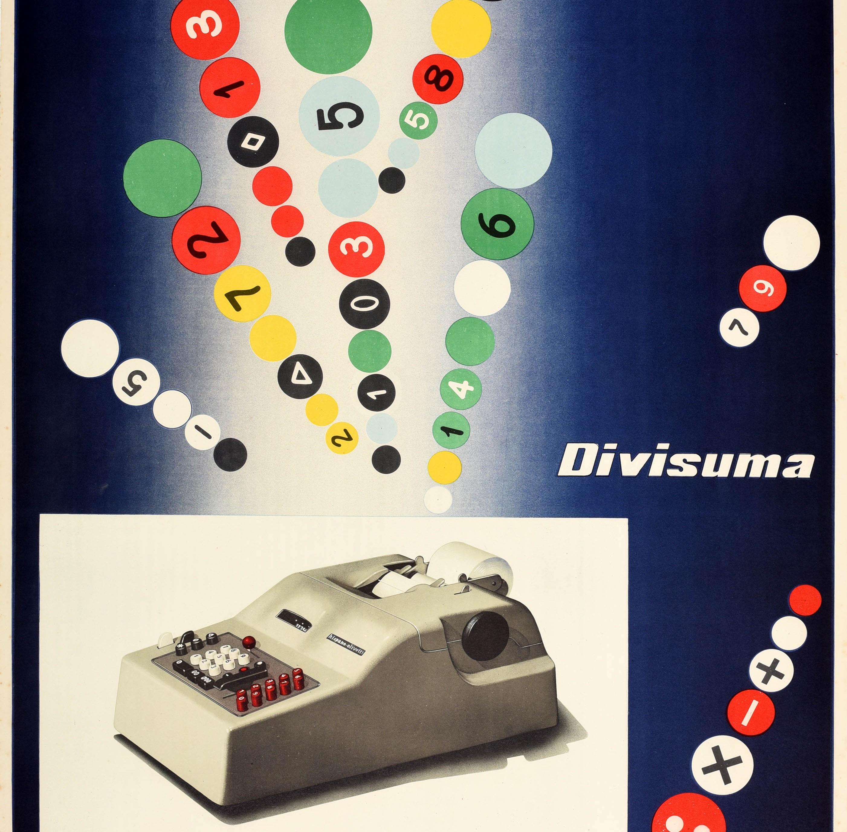 Spanish Original Vintage Poster Hispano Olivetti Divisuma Electric Calculator Midcentury