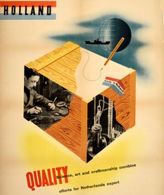 Original Vintage Poster Holland Quality Netherlands Export Midcentury Modernist