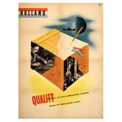 Original Vintage Poster Holland Quality Netherlands Export Midcentury Modernist