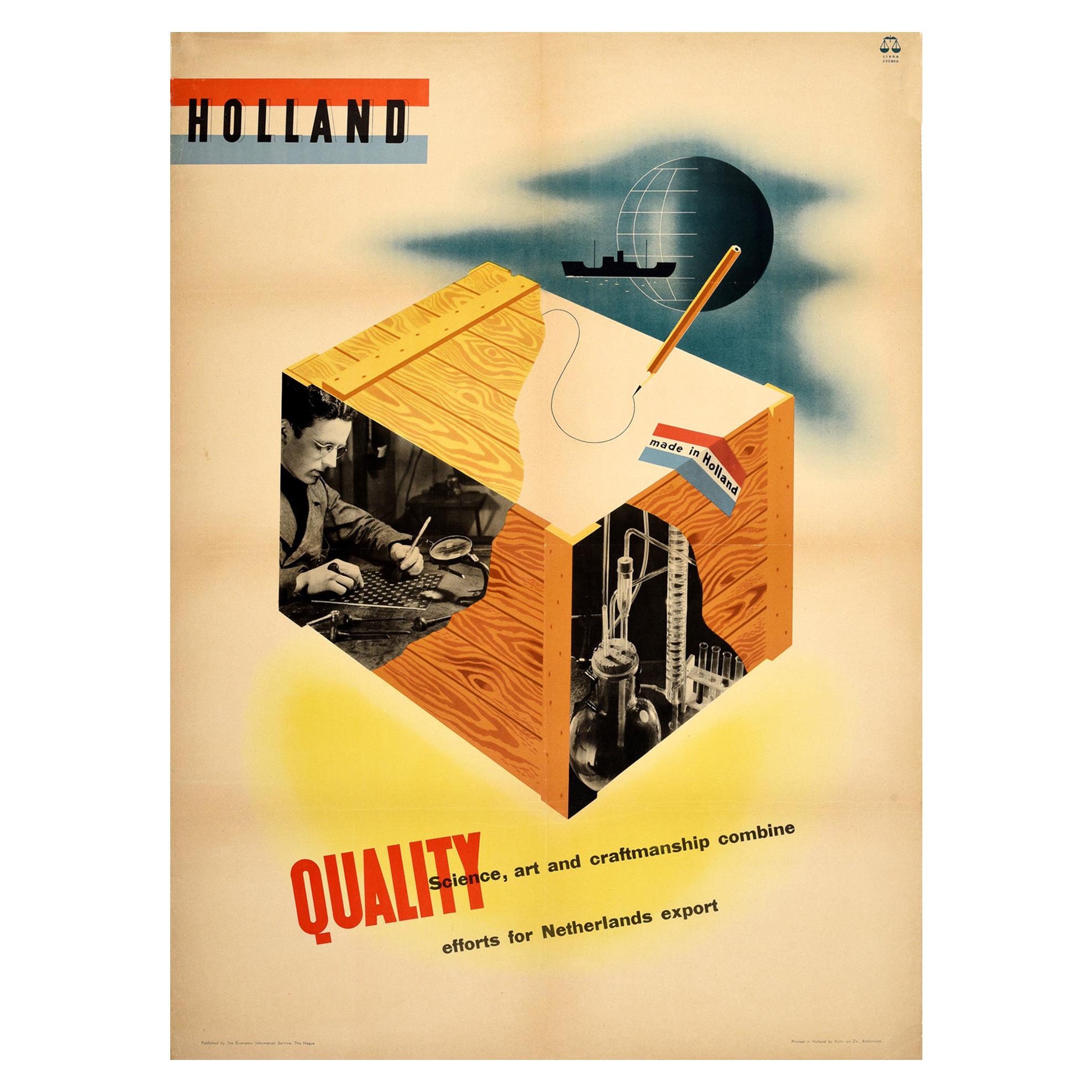 Affiche rétro originale:: Holland Science Art And Craftsmanship:: Pays-Bas:: Exportation